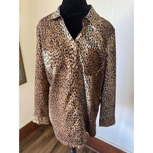 Faded Glory Tops - Leopard Print Button Front Blouse Womens M Animal Print Shirt